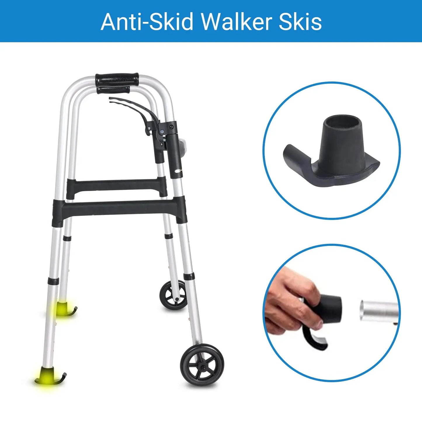 Altus Lightweight Aluminum Folding Walking Frame Adjustable Height Mobility Walker with Anti-Skid Skis and Wheels for Seniors myaltus