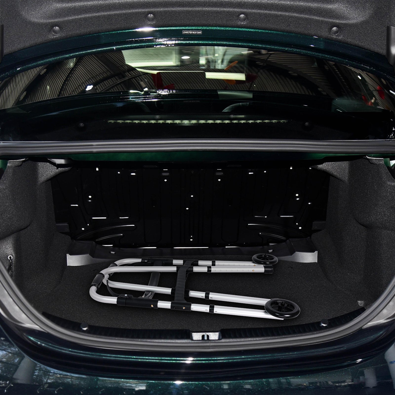 Altus Folding Walking Frame fits in car trunk, showcasing its lightweight and portable design