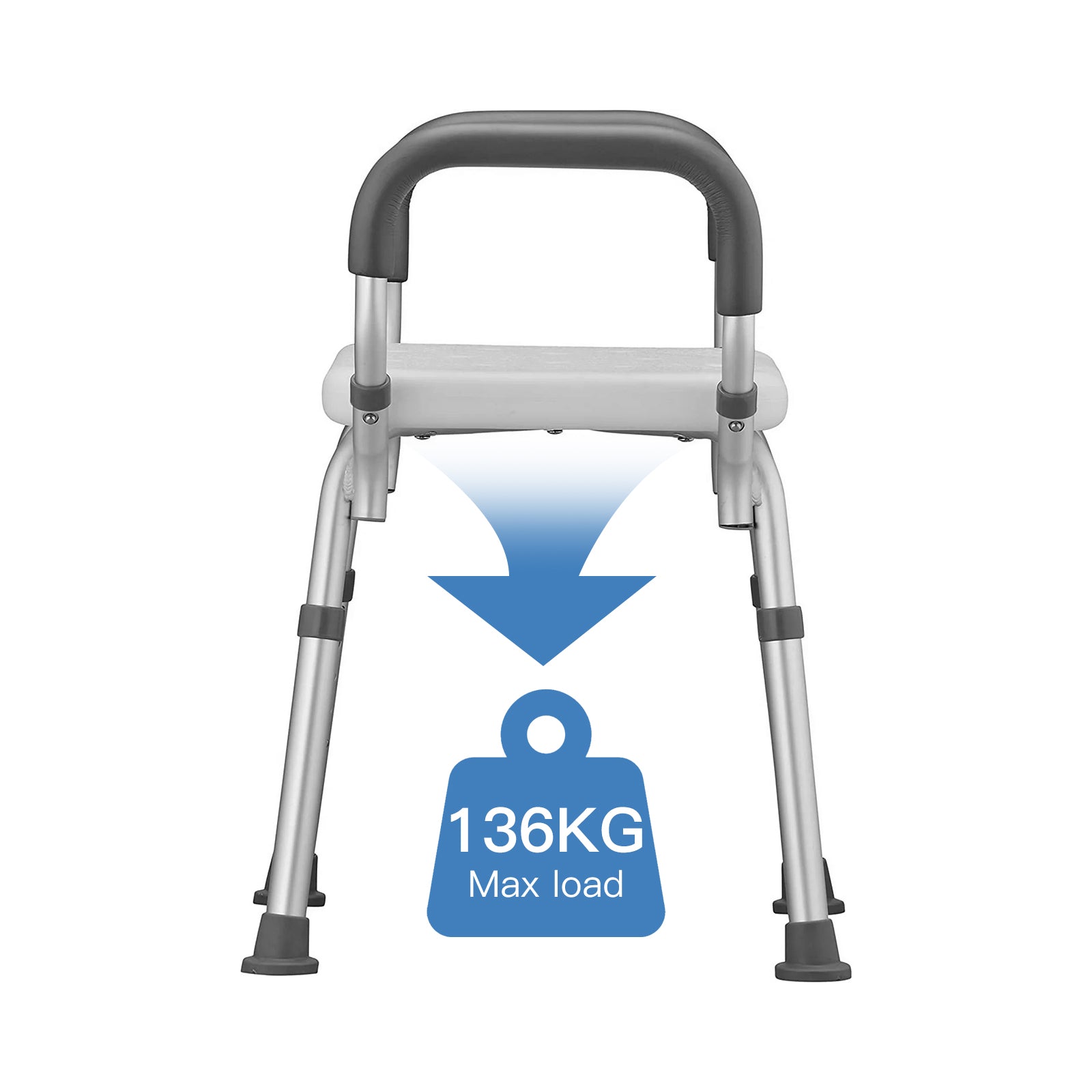 Walker with a blue weight indicator showing a maximum load of 136KG on a white background