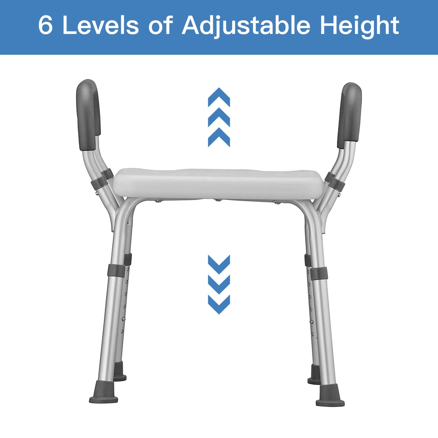 Adjustable height walker with six level indication on a white background