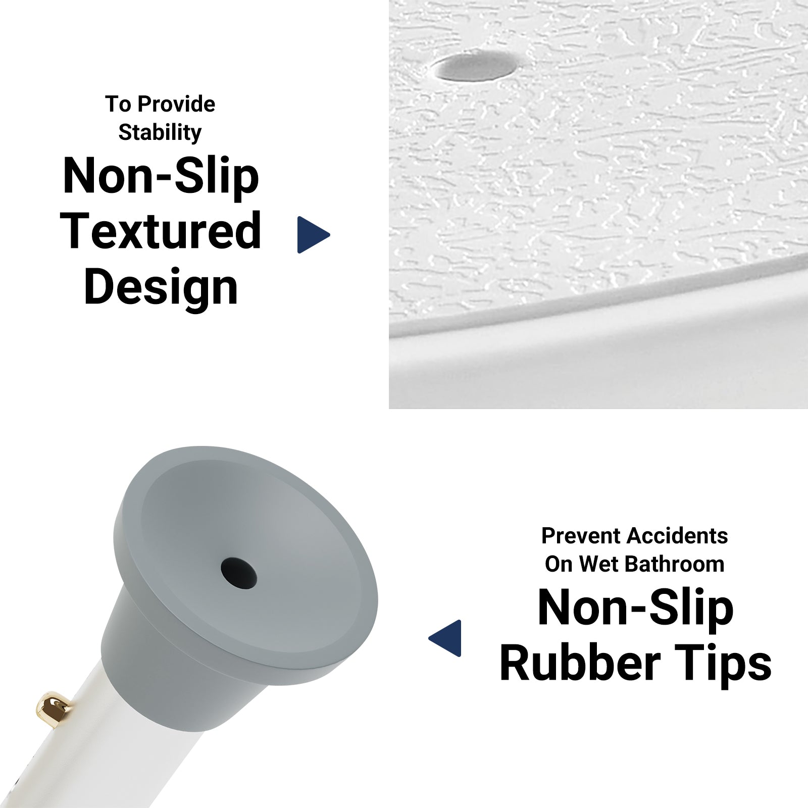 The textured non-slip seat and rubber foot caps enhance safety, while adjustable legs and rust-proof frame make it bathroom-ready.