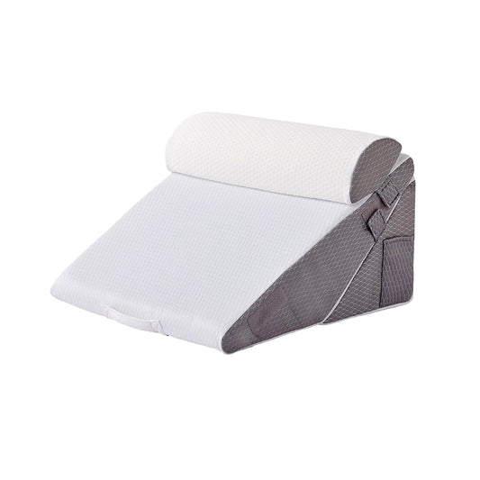 Gray and white wedge pillow on a white background