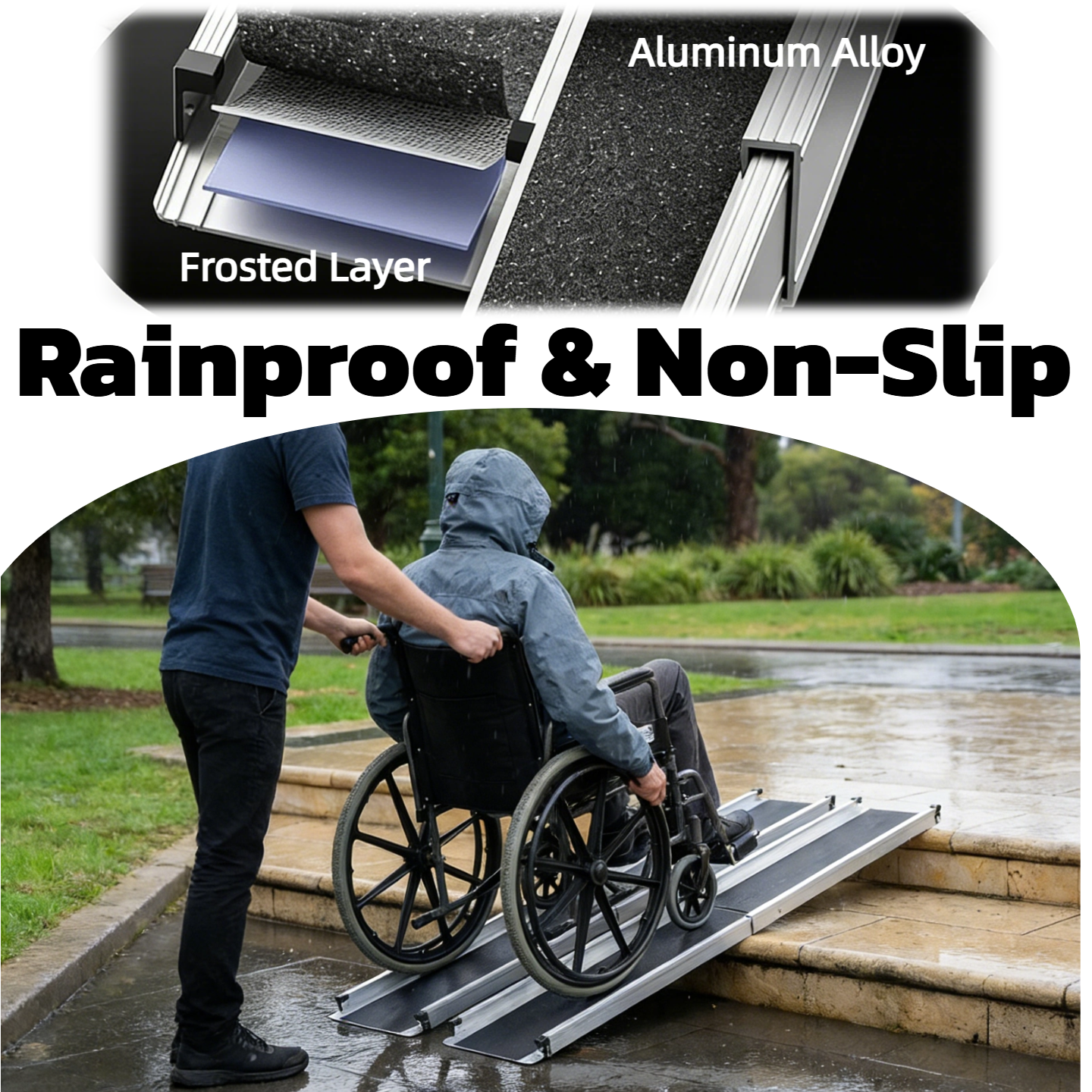 Altus 便携式轮椅坡道 铝制折叠式残疾人坡道 防滑表面 双防滑端 承重能力 270 公斤/600 磅 2 英尺