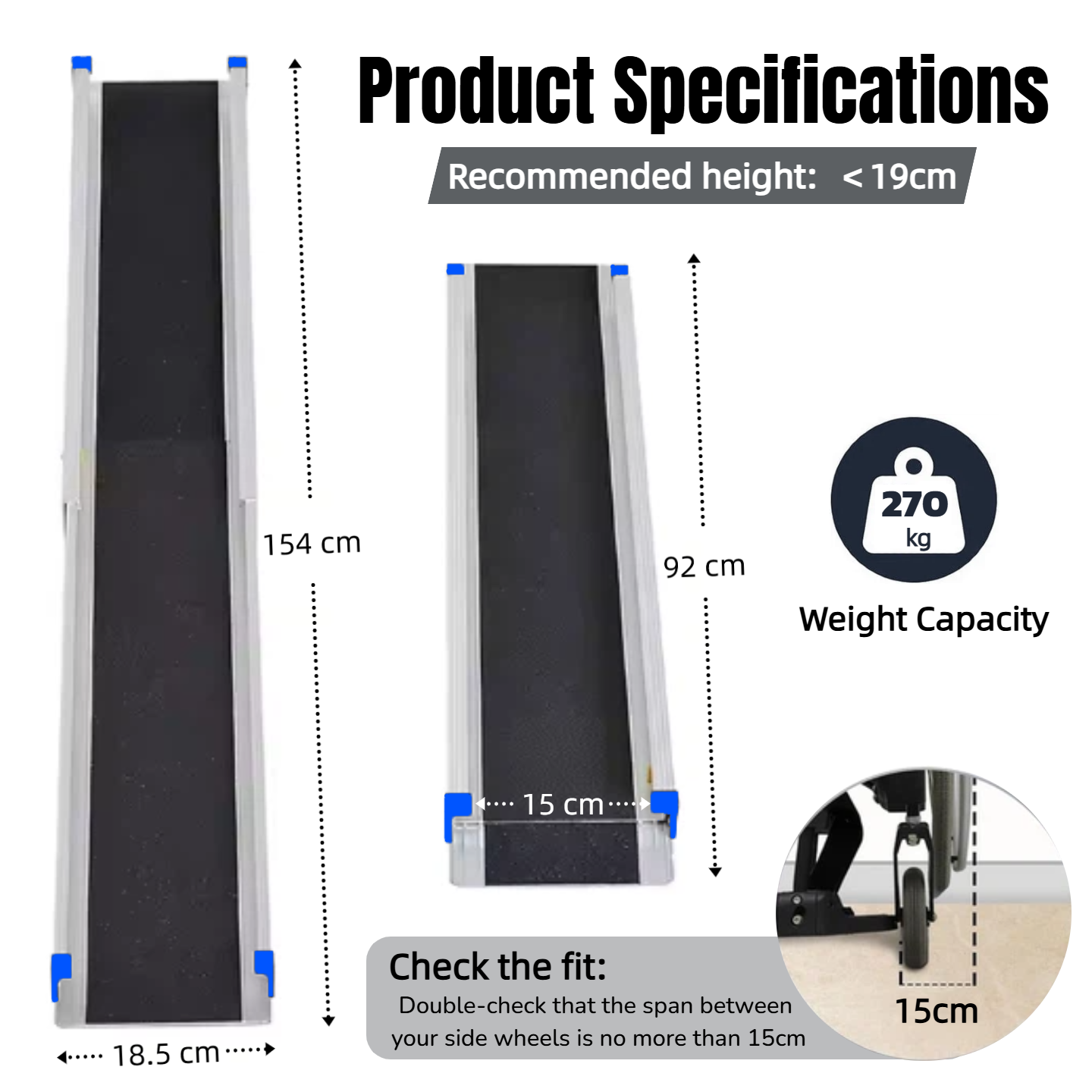 Altus 便携式轮椅坡道 铝制折叠式残疾人坡道 防滑表面 双防滑端 承重能力 270 公斤/600 磅 2 英尺