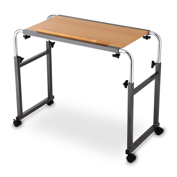 Altus Adjustable Overbed Table with Wheels Long Laptop Desk Walnut