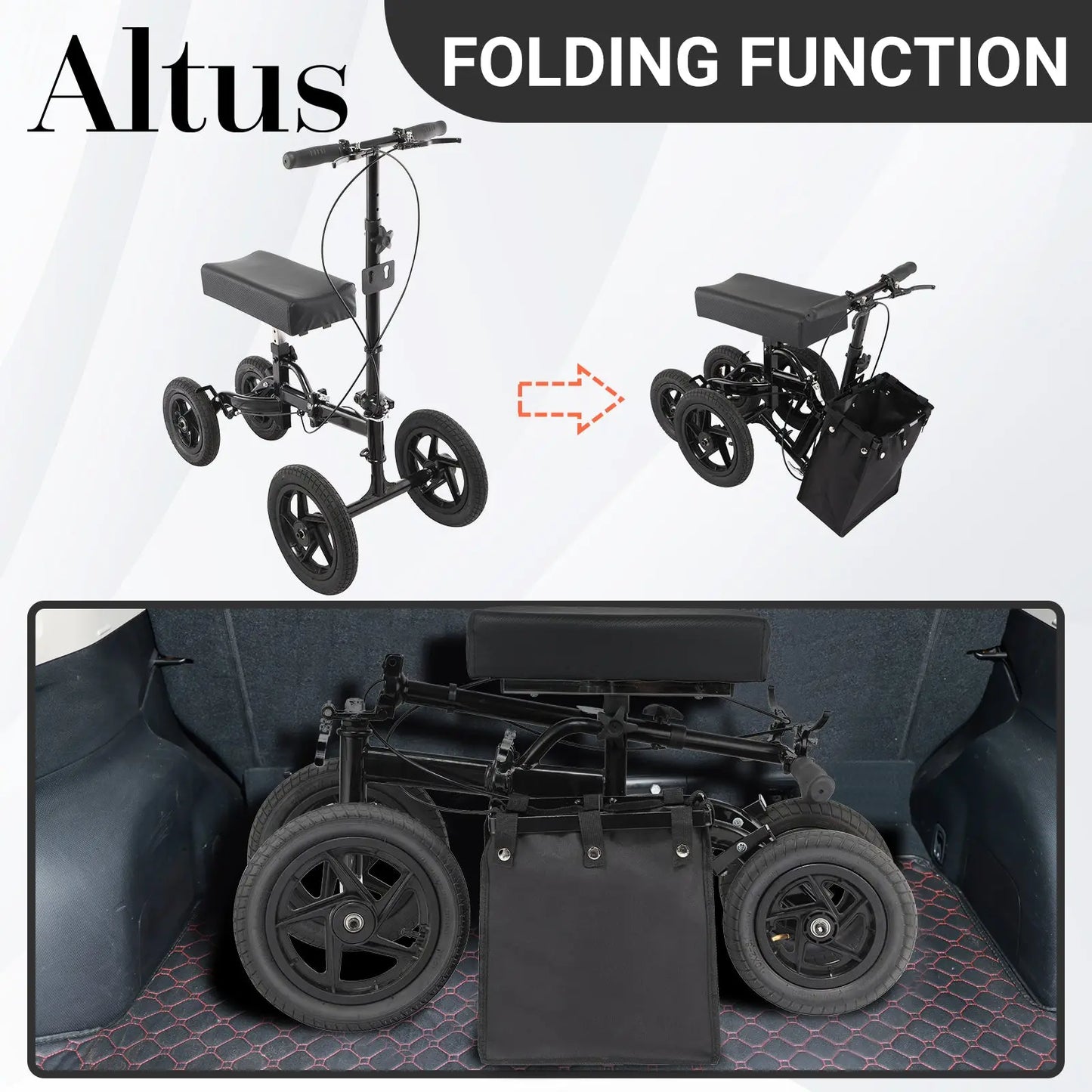 Altus 12-inch Wheel Scooter for Larger Users Adjustable Height Foldable All-terrain Pneumatic Tires myaltus