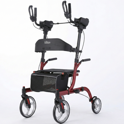 Red and black Altus rollator on a white background
