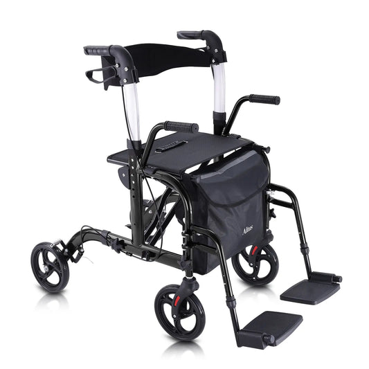 Altus Hybrid Duo 2-in-1 Mobility Rollator and Transit Wheelchair Combo Walker with Seat Black myaltus