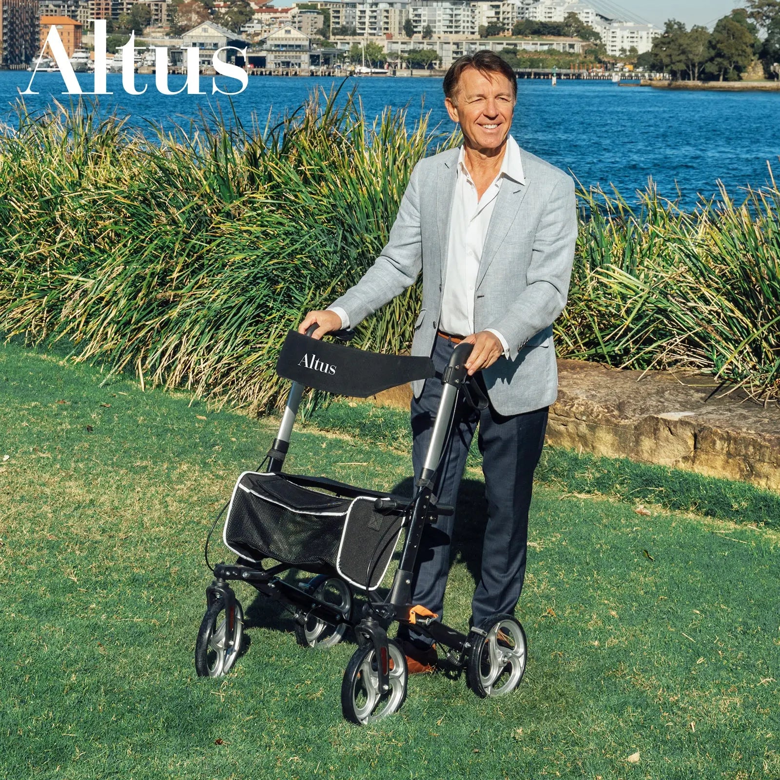 Altus Walker Deluxe Folding Rollator with Seat Aluminum Black myaltus