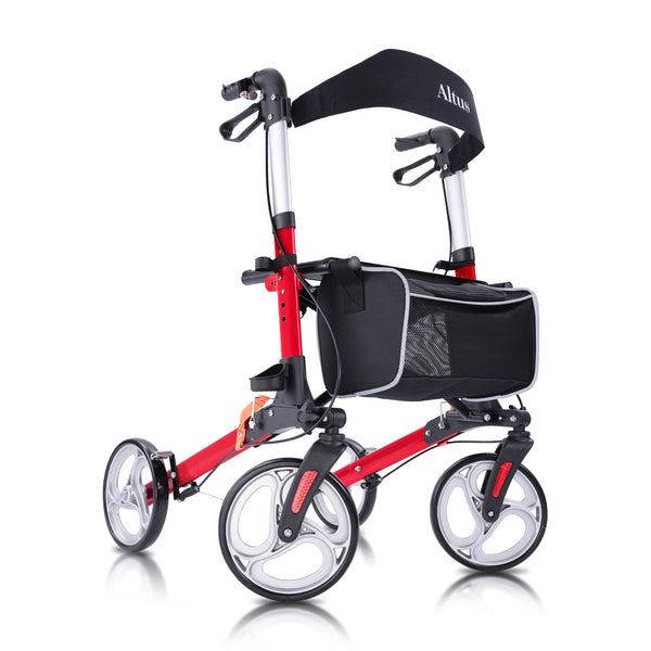 This image showcases the full view of the Altus Deluxe Ultra-Light Folding Rollator, emphasizing its sleek, lightweight design and ease of mobility. The index might include key features such as adjustable handles, durable frame, and easy folding mechanism.