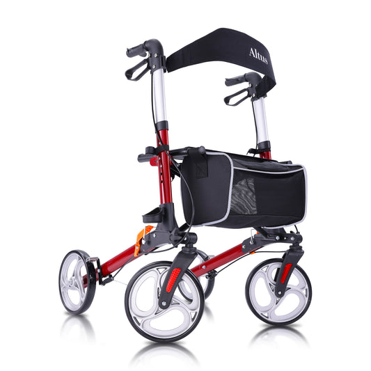 "This image showcases the full view of the Altus Deluxe Ultra-Light Folding Rollator, emphasizing its sleek, lightweight design 