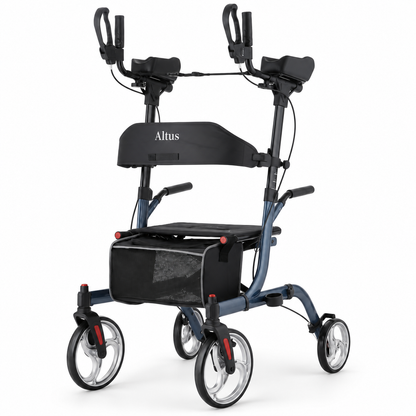 Altus Premium Upright Forearm Rollator Walker with Seat - Midnight Blue
