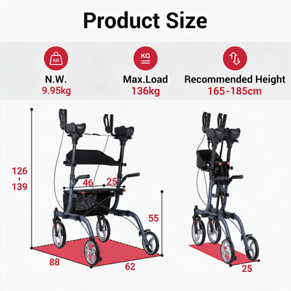 Altus Premium Upright Forearm Rollator Walker with Seat - Midnight Blue