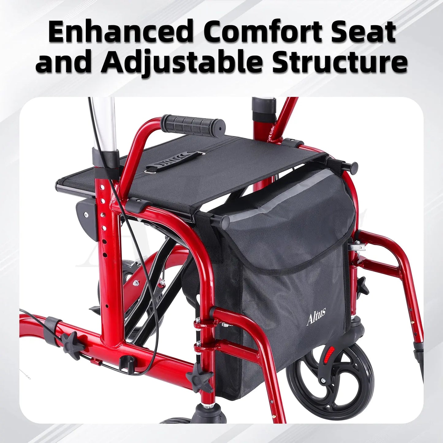 Altus Hybrid Duo 2-in-1 Mobility Rollator and Transit Wheelchair Combo Walker with Seat Red myaltus