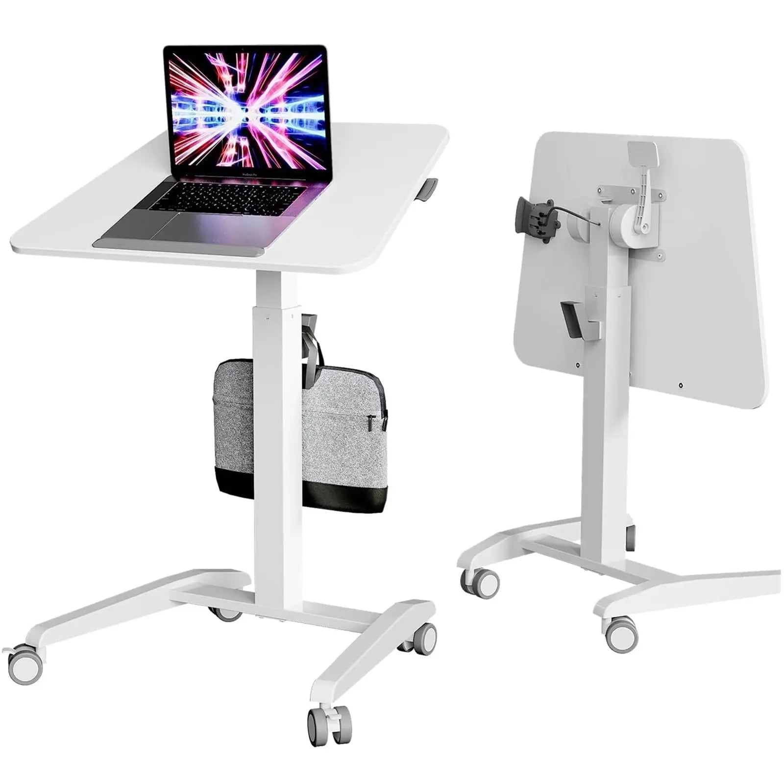 Altus Mobile Laptop Desk Pneumatic Sit to Stand Desk Height Adjustable Rolling Cart myaltus