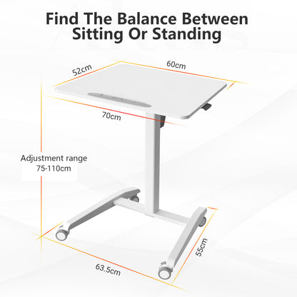 Altus Premium Sit-Stand Desk: 70x52 cm surface, 55x63.5 cm base, height adjustable from 71.5-110 cm.