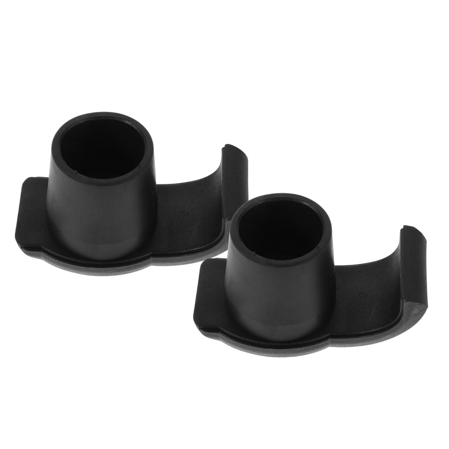 Two black plastic cup holders on a white background