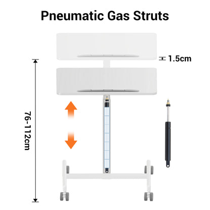 Pneumatic gas strut system with adjustable height measurement on a white background