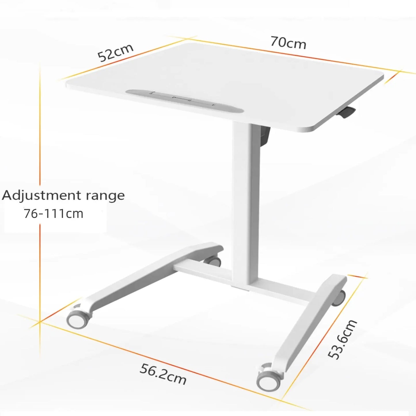 Altus Premium Sit-Stand Desk: 70x52 cm surface, 56.2x53.6 cm base, height adjustable from 71.5-111 cm.