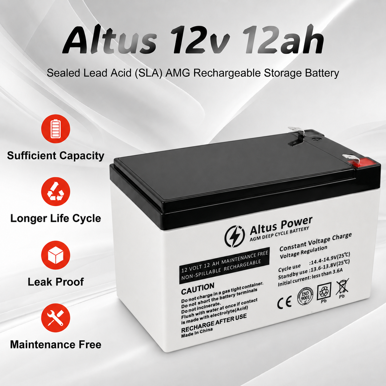 Altus 12V 12ah AGM 电池深循环 SLA 铅酸电池