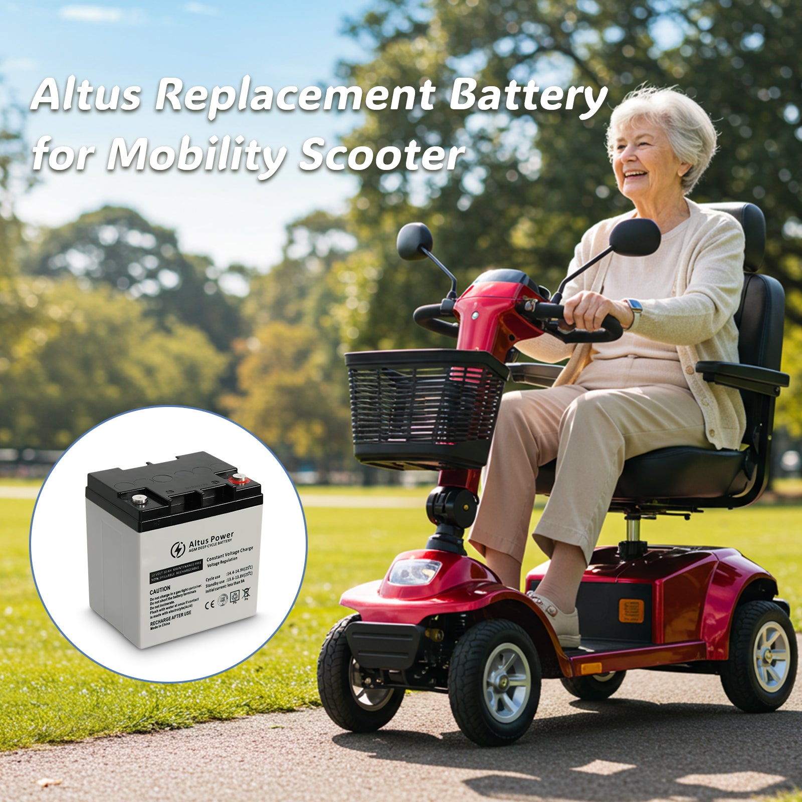 The Altus Power 12V AGM battery ensures a smooth and reliable ride for mobility scooters. Designed for long-lasting performance, it provides consistent power output, making everyday travel easier and more convenient for seniors and individuals with mobility needs.
