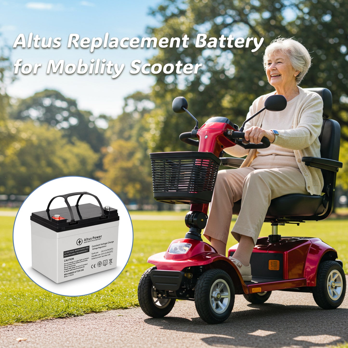 The Altus Power 12V AGM battery ensures a smooth and reliable ride for mobility scooters. Designed for long-lasting performance, it provides consistent power output, making everyday travel easier and more convenient for seniors and individuals with mobility needs.