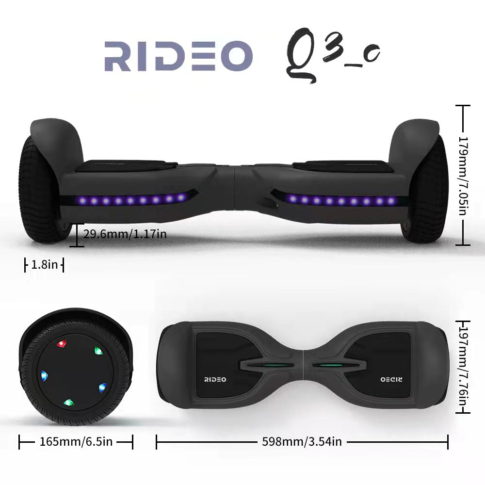 RIDEO Q3_C Hoverboard 6.5 inch Electric Self Balance Sooter UL 2272 Dual Motor Bluetooth Speaker