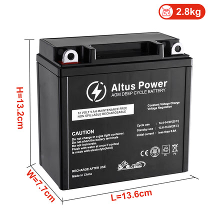 Altus 12V 9ah AGM Motorcycle Battery Deep Cycle SLA Lead Acid Battery