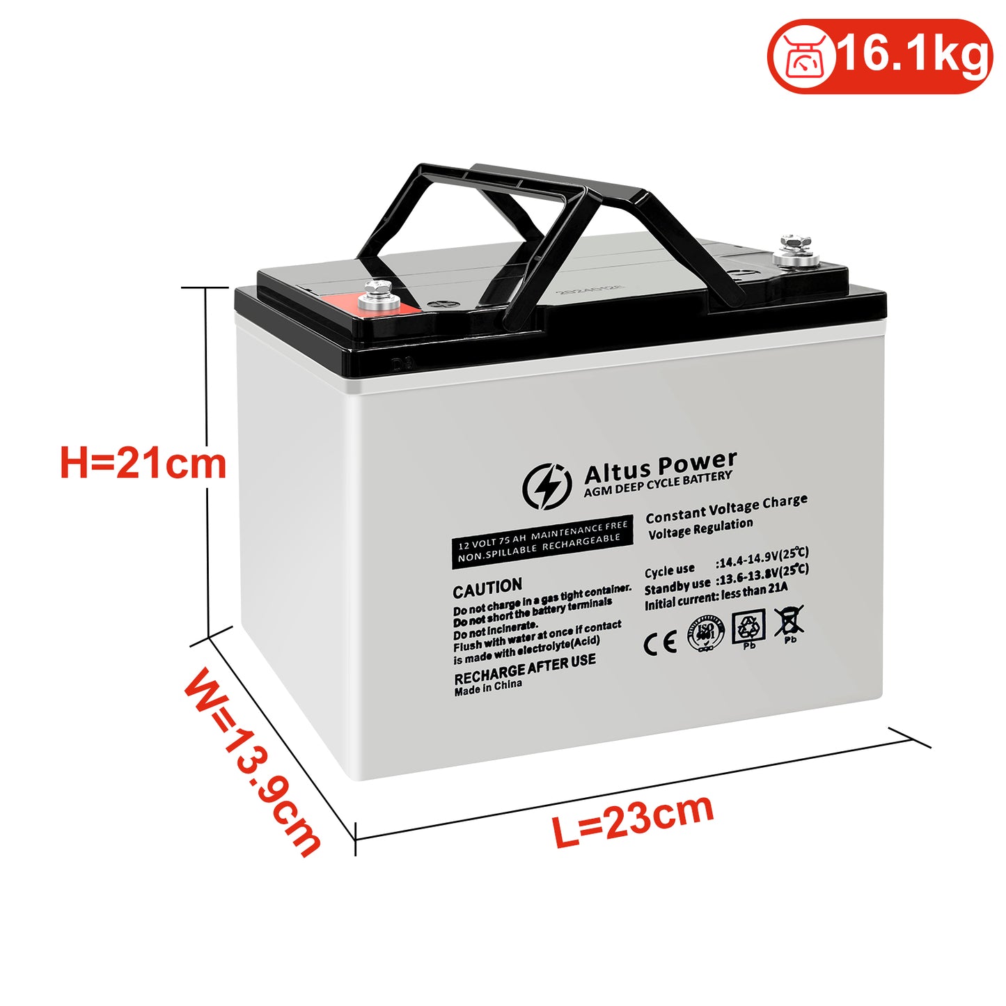 Altus 12V 75ah AGM Battery Deep Cycle SLA Lead Acid Battery