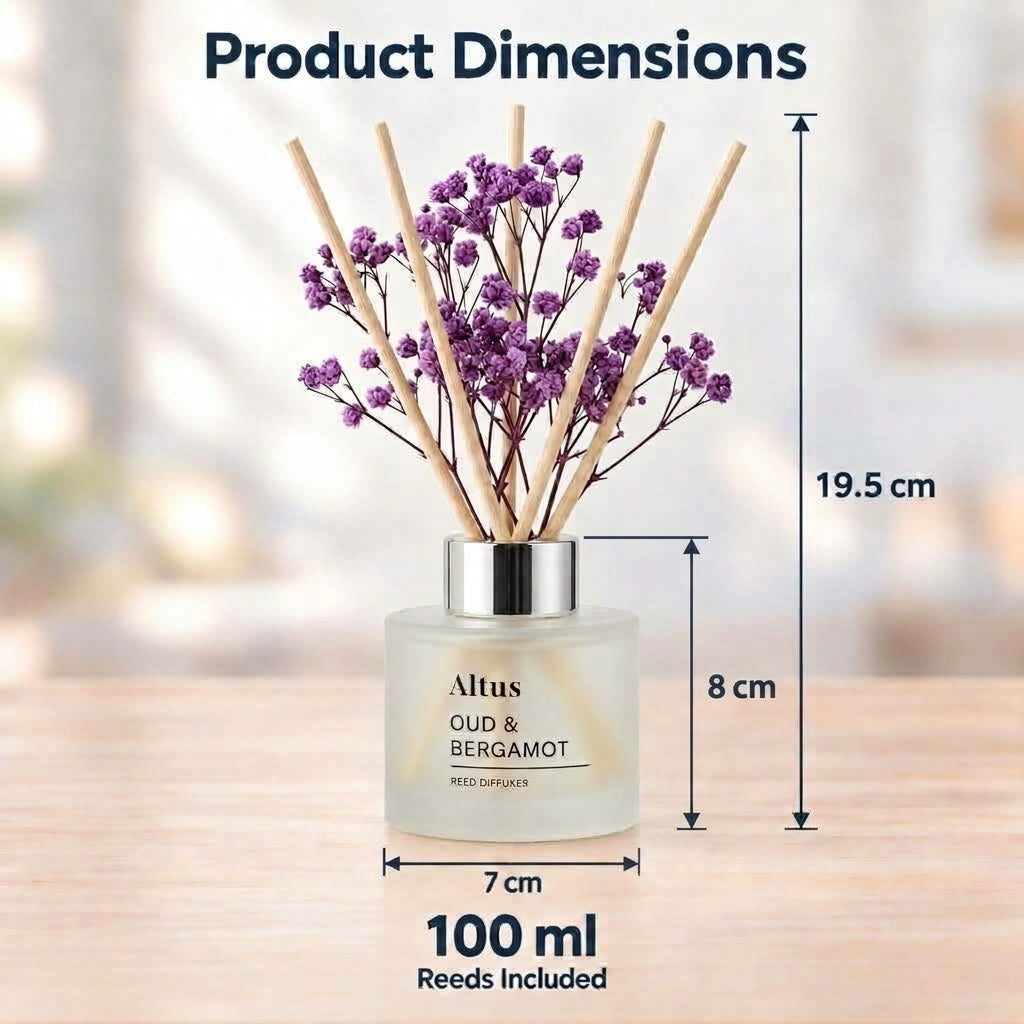 Altus 100ml Premium Home Fragrance Reed Diffuser Set - Oud and Bergamot