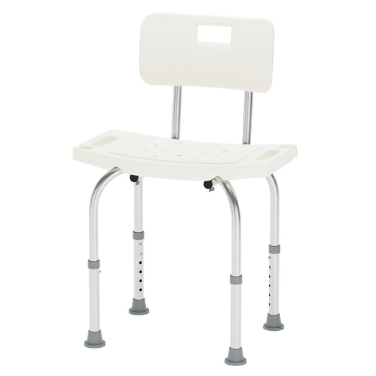 Shower Chair Structure: An image depicting an adjustable shower chair with a white HDPE seat a