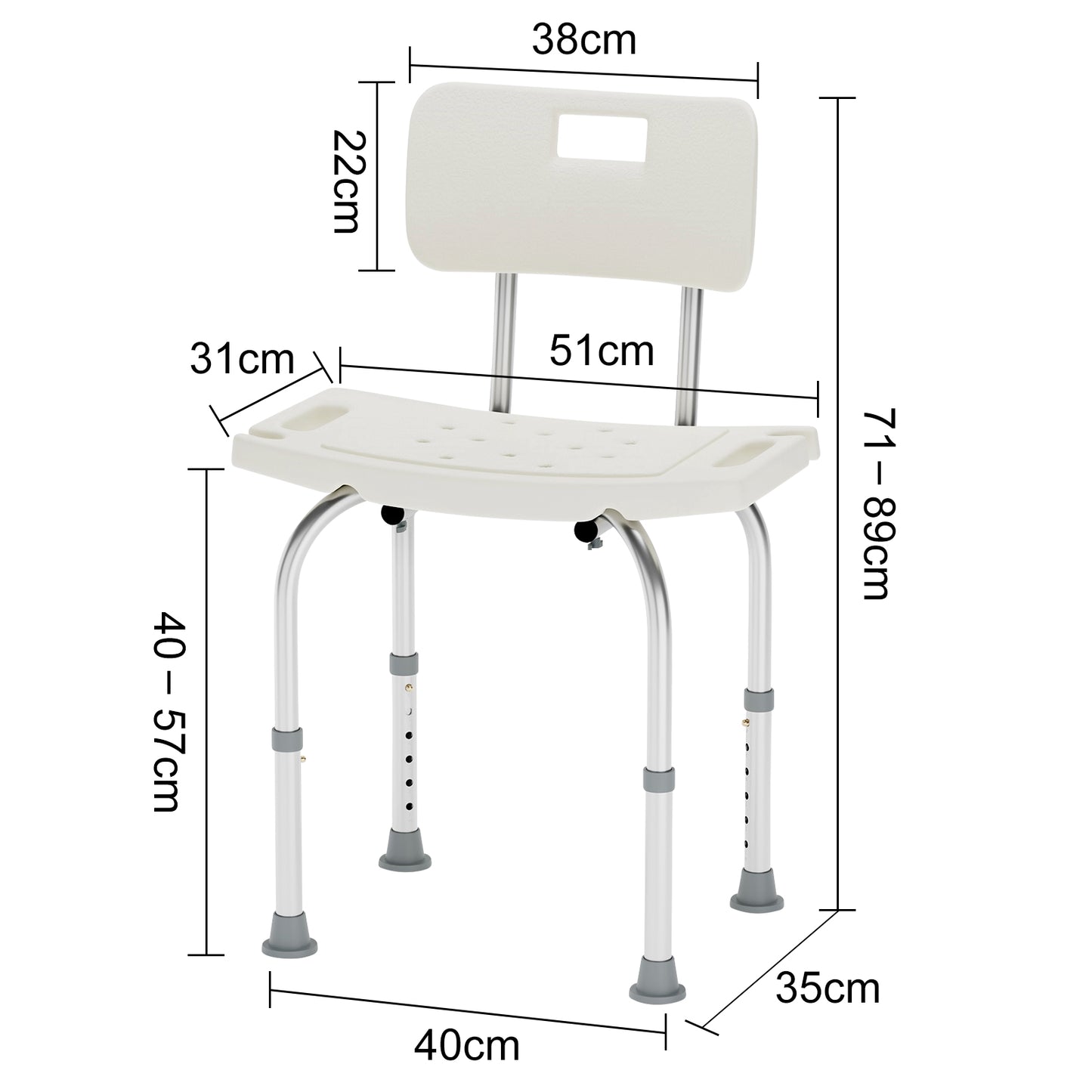 Altus Adjustable Shower Chair with Backrest Aluminium Frame Bathroom