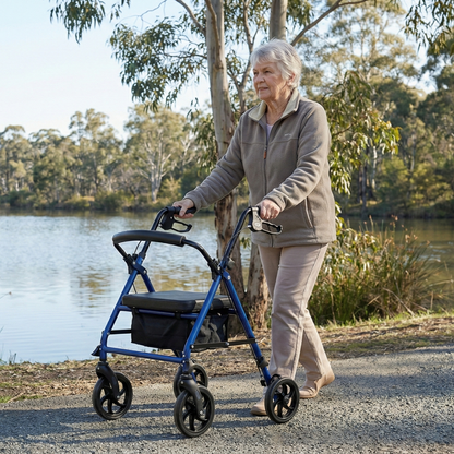 Altus Essential Compact Rollator Walker with Seat Blue