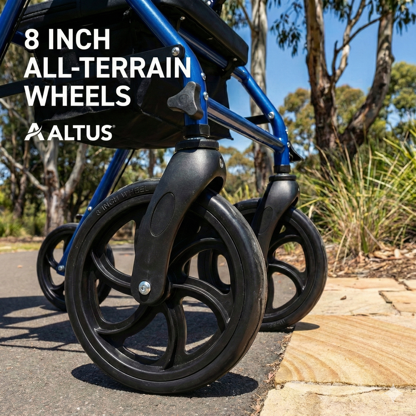 Altus Essential Compact Rollator Walker with Seat Blue