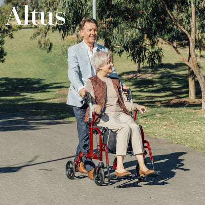 Altus Hybrid Duo 2-in-1 Mobility Rollator and Transit Wheelchair Combo Walker with Seat Red myaltus