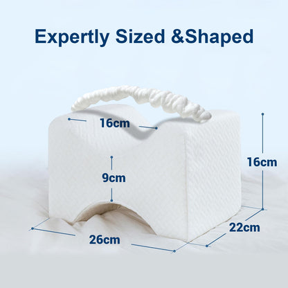 White pillow with measurements on a light blue background
