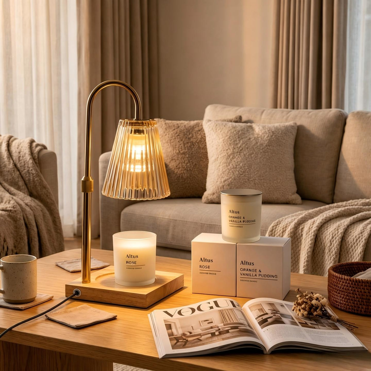 Altus Premium Candle Warmer Lamp Set - Orange & Vanilla Pudding and Rose