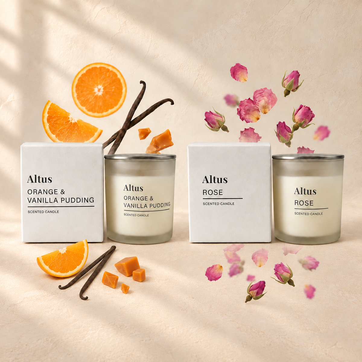 Altus Premium Candle Warmer Lamp Set - Orange & Vanilla Pudding and Rose