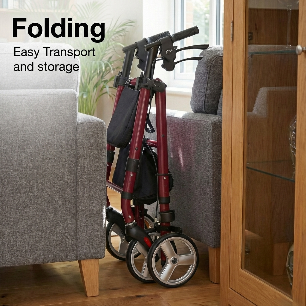 Altus Heavy Duty Classic 4 Wheel Foldable Rollator with Seat -  Cherry Red