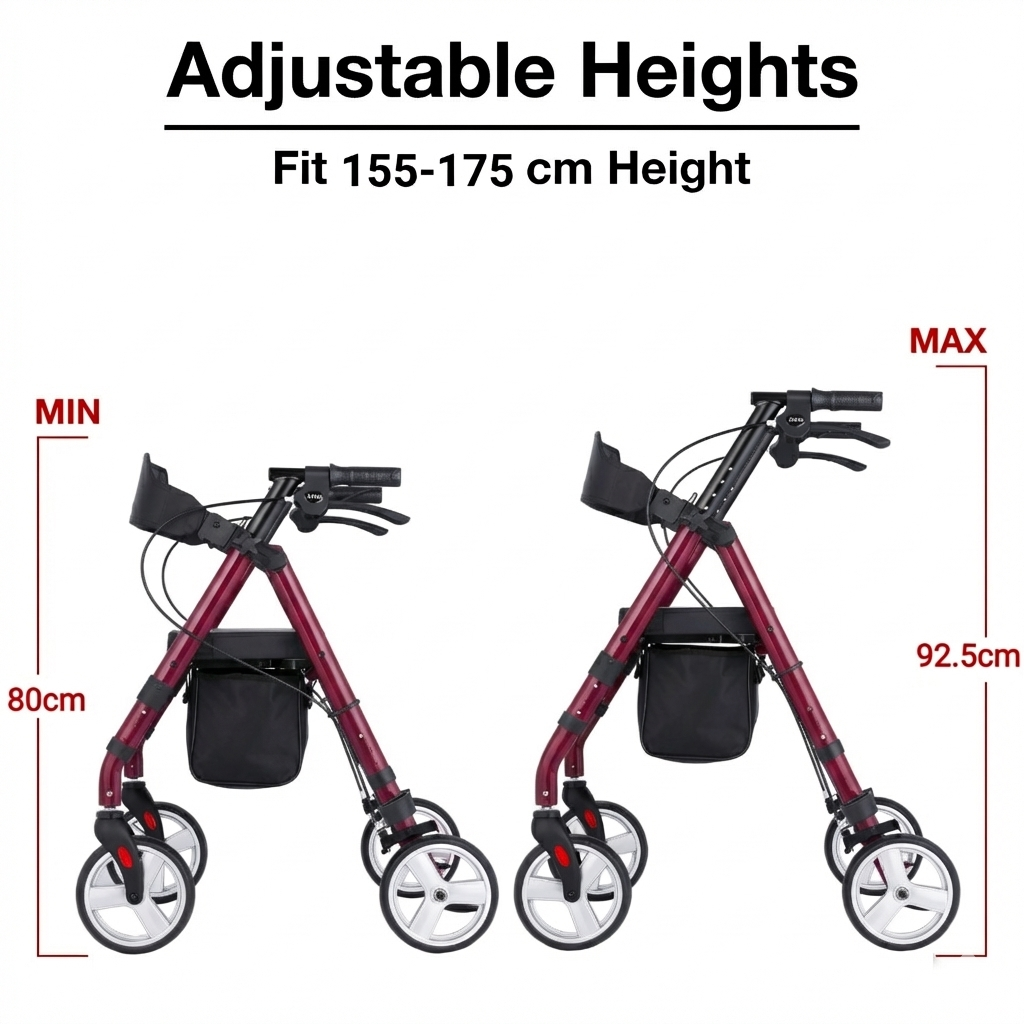 Altus Heavy Duty Classic 4 Wheel Foldable Rollator with Seat -  Cherry Red