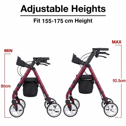 Altus Heavy Duty Classic 4 Wheel Foldable Rollator with Seat -  Cherry Red
