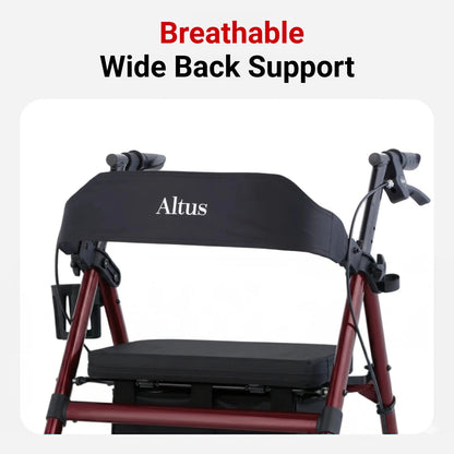 Altus Heavy Duty Classic 4 Wheel Foldable Rollator with Seat -  Cherry Red