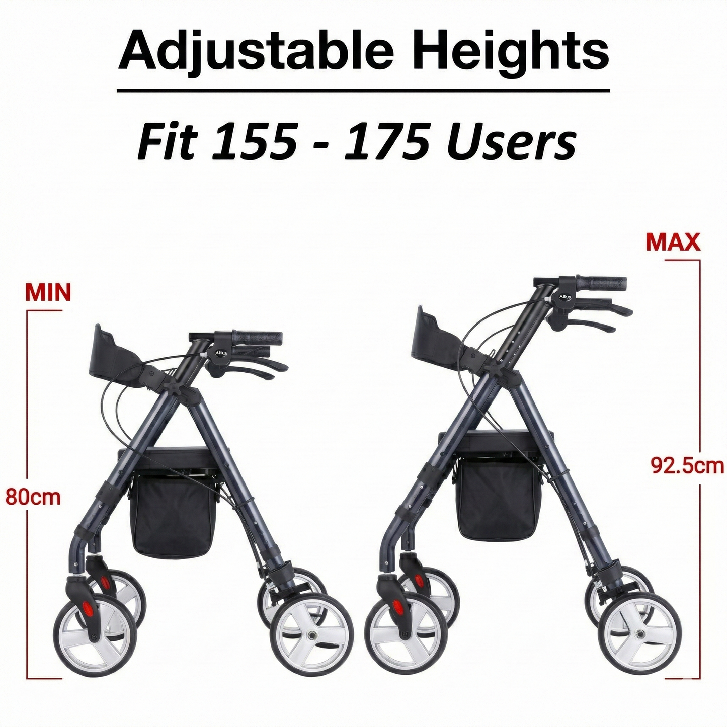 Altus Heavy Duty Classic 4 Wheel Foldable Rollator with Seat -  Midnight Blue