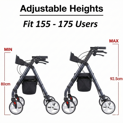 Altus Heavy Duty Classic 4 Wheel Foldable Rollator with Seat -  Midnight Blue