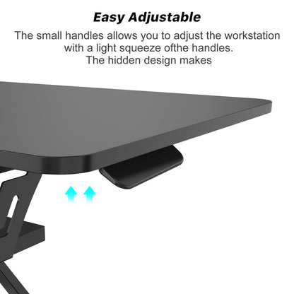 Adjustable workstation with handles on a white background
