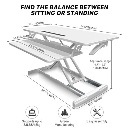 Compact and portable standing desk riser suited for home offices and small workspaces.