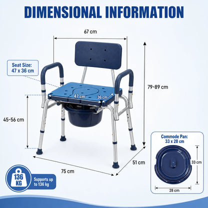 Full Dimensional Information Chart
Detailed technical specification diagram illustrating all product measurements and dimensions for the Altus summit extra wide shower chair including seat width and total height