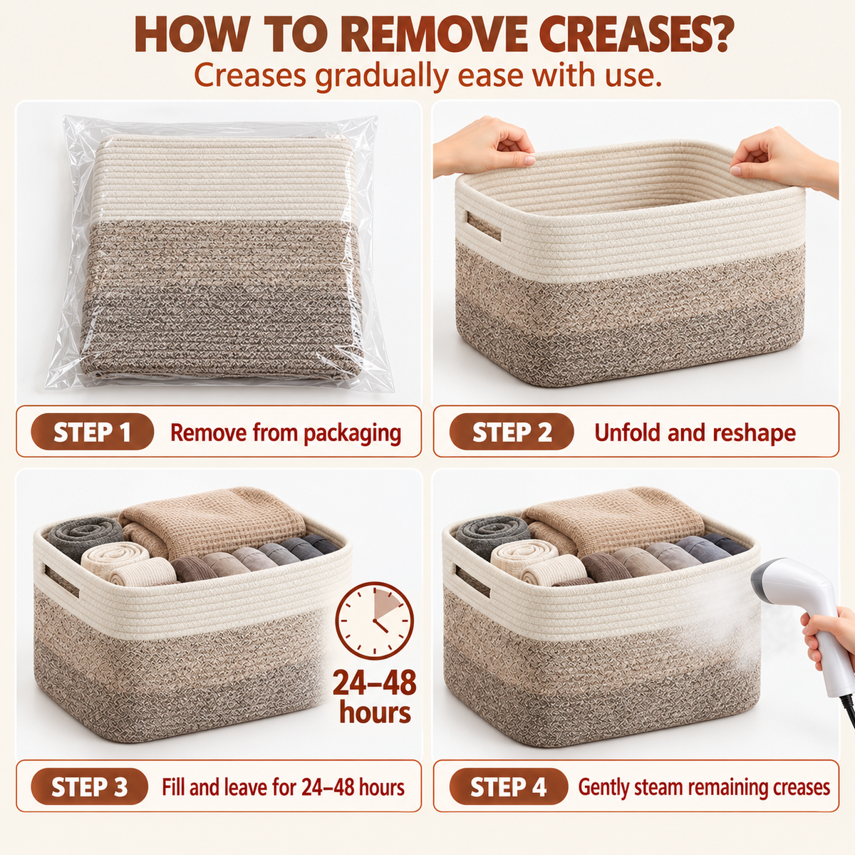 Altus 20L Rectangular Gradient Cotton Rope Storage Basket Organiser