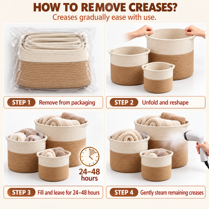 Altus 3-Piece Cotton Rope Storage Basket Set Two-Tone Woven (20L, 12L & 6L)