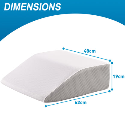 Cushion with dimensions labeled on a blue background